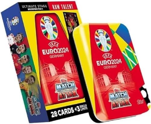 Topps Official Euro 2024 Match Attax - Booster Tin - Raw Talent - contains 28 EURO 2024 Match Attax cards plus 3 exclusive Raw Talent Limited Edition cards!