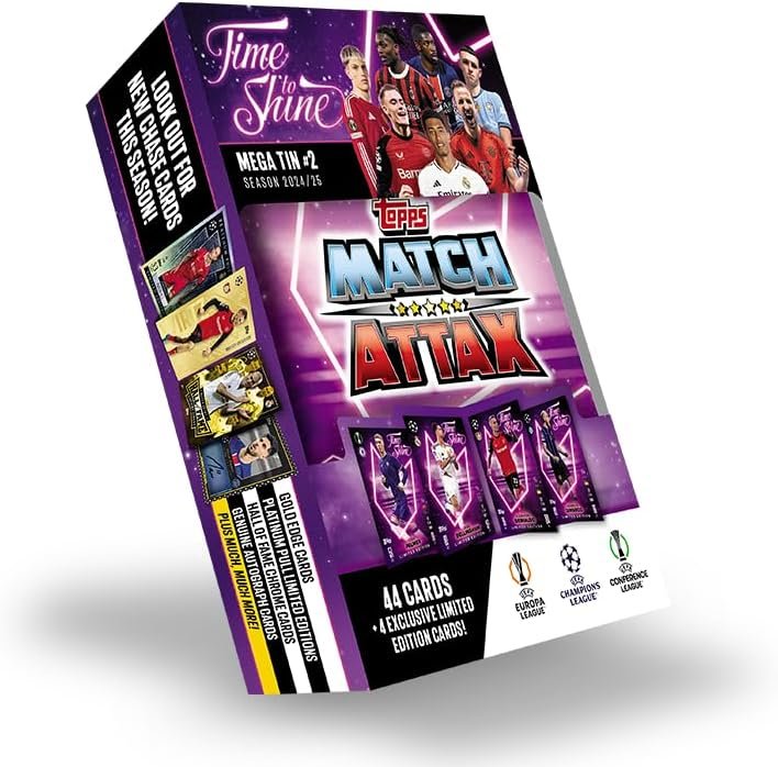 Topps Match Attax 24/25 - Mega Tin 'Time to Shine' - Tin 2 - contains 44 Match Attax cards plus 4 exclusive LE's - Cole Palmer, Jude Bellingham, Alejandro Grimaldo and Federico Dimarco!