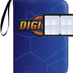 Leatherette 4 Pocket Trading Card Binder Album Holder Pages Folder Protector for Digimon Trading Cards Digital Monsters TCG - Toploading 3 Ring Zip Card Binder Album Digimo