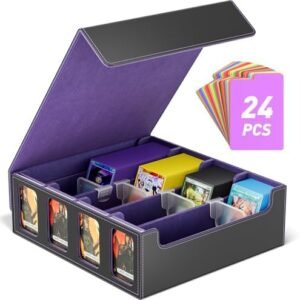 Hot Bee MTG Deck Box, Quartuple Card Storage Box Holds 2400+ Cards for Yugioh, TCG, Magic the Gathering Commander Cards, Playing Card Case PU Leather Magnetic Closure-Purple