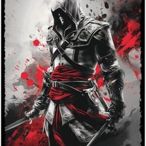 MTG (Assassin) 100 card game sleeves - Compatible with MTG and other TCGs by Digital Sorcery Studio - Perfect for MTG Assassin's Creed decks (Assassin - Black Red Splatter)