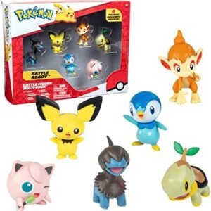 Pokémon Battle Figure Toy Set - 6 Piece Playset - Includes 2" Pichu, Yamper, Turtwig, Piplup, Chimchar & Deino - Generation 4 Diamond & Pearl Starters - Gift for Kids, Boys & Girls