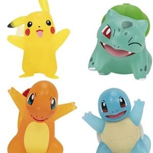 Pokemon PKW2798 Battle 4 Pack-Translucent Figures Features 3-Inch Pikachu, Charmander, Bulbasaur, Squirtle-Authentic Details, Silver, black