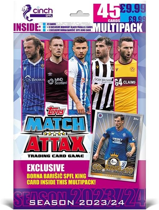 SPFL Match Attax 2024 - Multipack (Ice) - with 45 Match Attax cards including 3 exclusive random 'Midnight Black' parallel cards and an exclusive Borna Barišić SPFL King card.