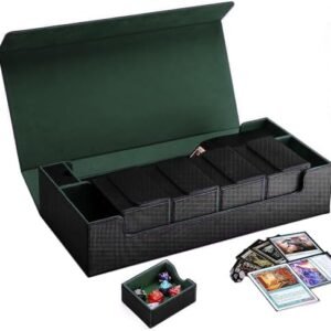 Scimi Trading Card Mat Case TCG Deck Case Holds 800+ Sleeved Cards for MTG, Uno, One Pice TCG, YuGiOh Cards, Sport Cards with TCG Deck Box and Strong Magnet Closure (Black/Green)