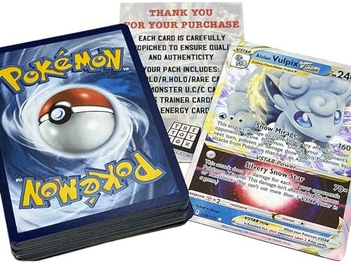 TCG Card Bundle - 50 Random Cards Includes Holos, Rares + 1 Rare Ultra Shiny Card Plus The Toy Box Card Compatible with Pokemon TCG