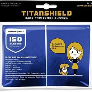 TitanShield (150 Sleeves/Blue) Small Japanese Sized Trading Card Sleeves Deck Protector for Yu-Gi-Oh, Cardfight!! Vanguard & More