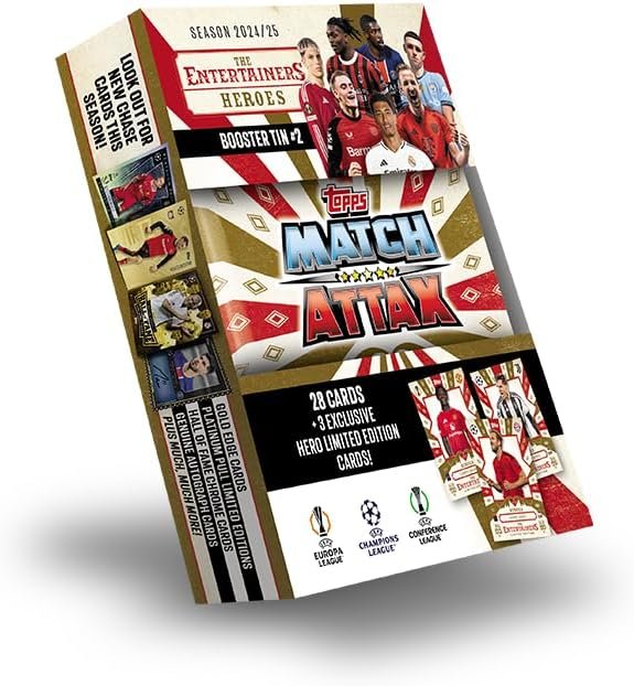 Topps Match Attax 24/25 - Booster Tin - Heroes - contains 28 Match Attax cards plus 3 exclusive 'Heroes' LE's - Harry Kane, Kobbie Mainoo and Federico Chiesa!