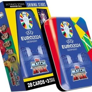 Topps Official Euro 2024 Match Attax - Booster Tin - Shining Stars - contains 28 EURO 2024 Match Attax cards plus 3 exclusive Shining Stars Limited Edition cards!