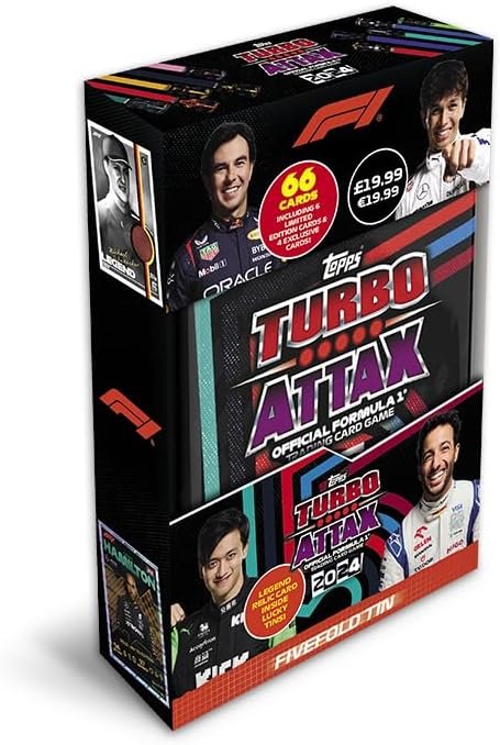 Topps Turbo Attax Formula 1 2024 - Mega Tin - Five Fold - contains 66 Turbo Attax cards including a guaranteed Michael Schumacher Limited Edition card plus 5 other LE cards.