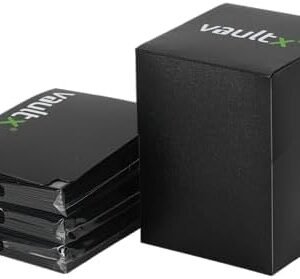 Vault X Large Deck Box with Self-Securing Lid and 150 Easy Shuffle Sleeves - Spacious Portable Holder Fits Over 100 Sleeved Cards - PVC Free Box and Sleeves (Black)