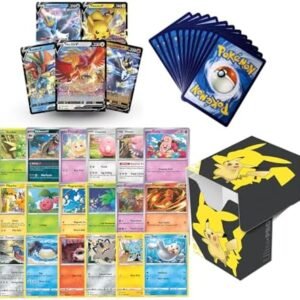 Pokemon Card Bundle - 50 Pokemon Cards including 1x Random EX, GX, RADIANT or V Card, 3 Foil Cards, 2 Rares + Deck Box + TitanCards® Toploader