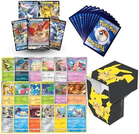 Pokemon Card Bundle - 50 Pokemon Cards including 1x Random EX, GX, RADIANT or V Card, 3 Foil Cards, 2 Rares + Deck Box + TitanCards® Toploader