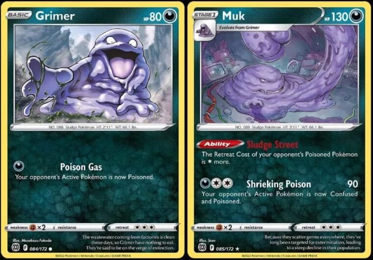 Muk 085/172 Brilliant Stars - Rare - Evolution Pokemon 2 Card Lot - Dark Type