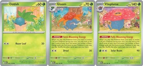 Vileplume 045/165 - Gloom Oddish - Pokemon 151 - Evolution Holo Rare 3 Card Lot