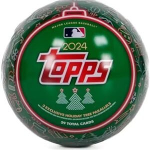 2024 Topps Baseball Holiday Tin Containing 59 Cards Including a Holiday Image Variation, Metallic Holiday Tree Parallels Plus Possible Rookie Cards, Relics and Autographs