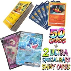 Card Cloud - 50 Card TCG Bundle includes Shiny Cards + 2 additional Ultra Special Rare Shiny Cards (EX GX V VMAX or FULL ART) compatible for Pokemon Trading Card Game.