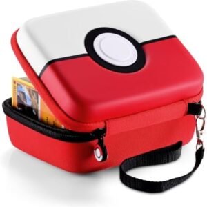 JoyHood Trading Card Storage Box for PTCG Cards, Hard Shell Game Cards Carry Case Holder Bag, Holds up to 400+ Cards (Red & White)