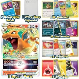 Ultra Rare Pokemon Cards Pack - 50 Cards with Guaranteed Holos, 1 Ultra Rare Card, and 1 Toploadar - Compatible with Pokemon TCG, Trading Card Games, Pokémon Cards Pack, Pokemon Toys for Boys & Girls!